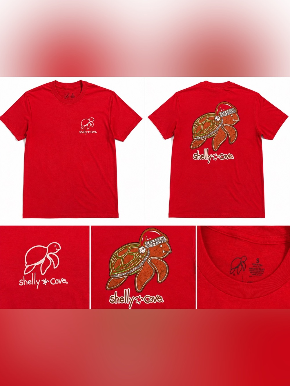 Shelly Cove Women's Red Short Sleeve Sea Turtle Graphic Tee - Crew Neck